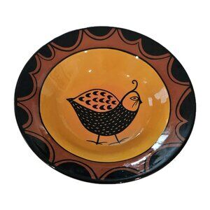 Marti Mocahbee Virginia Glazed Clay Pottery Footed Bowl Hand Painted Bird Motif